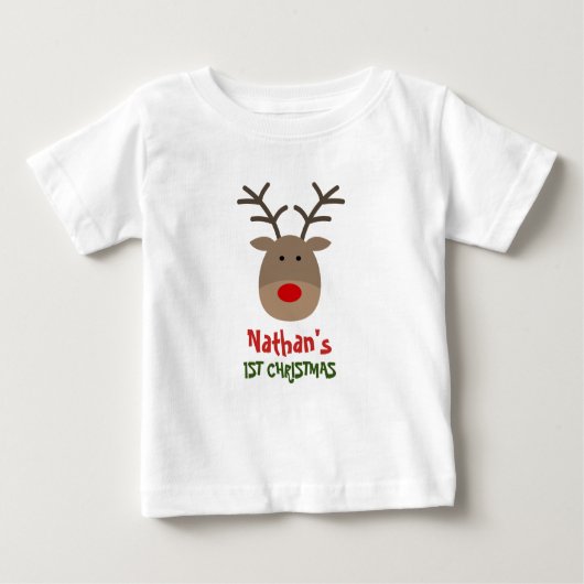 Baby's 1e Kerst t shirt met schattig rendier (Voorkant)