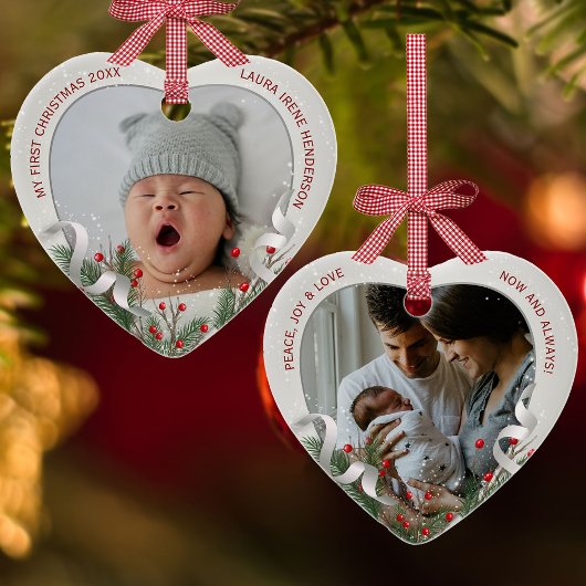 Baby's 1e Kerst Zilveren Lijst Foto Keramisch Ornament
