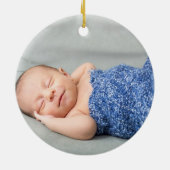 Baby's 1e kerstfeest Blauw botanisch Keramisch Ornament (Achterkant)