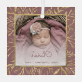 Baby's 1e Kerstfoto Dusty Roos Gold Foliage Glas Ornament (Achterkant)