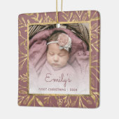 Baby's 1e Kerstfoto Goud Bladerdek Stoffig Roos Keramisch Ornament (Links)
