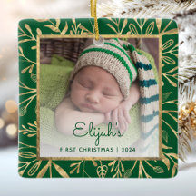 Baby's 1e Kerstfoto Groen Goud Blad