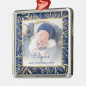 Baby's 1e Kerstfoto Marine Blauw Goud Blad Metalen Ornament (Links)