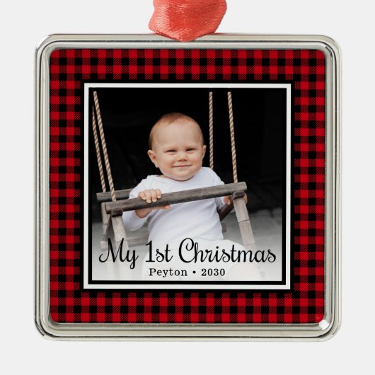 Baby's 1e kerstfoto metalen ornament (Voorkant)