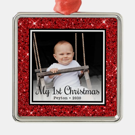 Baby's 1e kerstfoto metalen ornament (Voorkant)