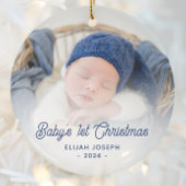 Baby's 1e Kerstfoto Navy Blue Retro Script Keramisch Ornament