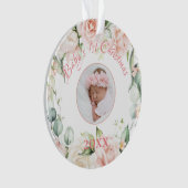 Baby's 1e Kerstfoto Roze Bloemen Ornament (voorkant)
