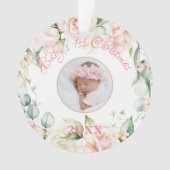 Baby's 1e Kerstfoto Roze Bloemen Ornament (voorkant)