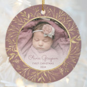 Baby's 1e Kerstfoto Stoffig Roos Goud Rond Keramisch Ornament
