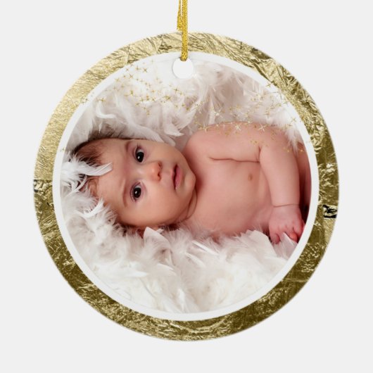 Babys 1e kerstgrootouders Blue Gold Foto Keramisch Ornament (Achterkant)