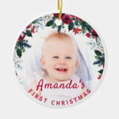 Baby's 1e Kerstman Holly Roos Wreatfoto Keramisch Ornament (Voorkant)