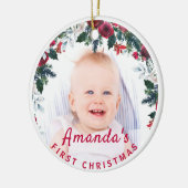 Baby's 1e Kerstman Holly Roos Wreatfoto Keramisch Ornament (Links)
