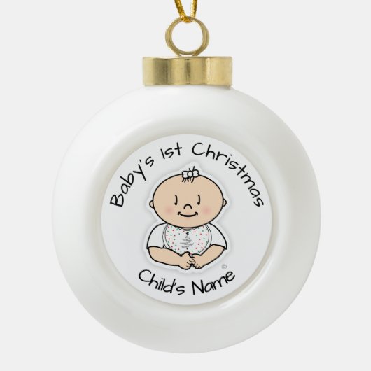 Baby's 1e kerstmeisjesversiering - keramische bal ornament (Voorkant)