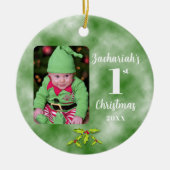 Baby's 1e Kerstmis één foto ronde Keramisch Ornament (Voorkant)