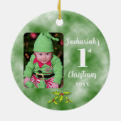 Baby's 1e Kerstmis één foto ronde Keramisch Ornament (Achterkant)