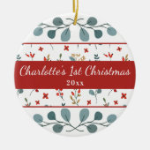 Baby's 1e Kerstmis Foto Eucalyptus Bessen Keramisch Ornament (Voorkant)
