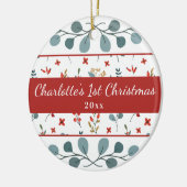 Baby's 1e Kerstmis Foto Eucalyptus Bessen Keramisch Ornament (Links)