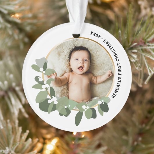 Baby's 1e Kerstmis gepersonaliseerde foto krans Ornament (Boom)