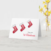 Baby's 1e Kerstmis gepersonaliseerde kous familie Kaart (Gele Bloem)