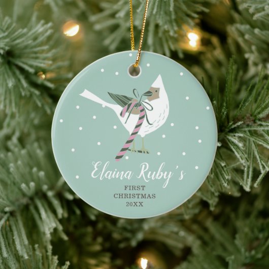 Baby's 1e Kerstmis Gepersonaliseerde Woodland Bird Keramisch Ornament (Boom)