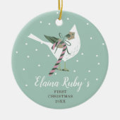 Baby's 1e Kerstmis Gepersonaliseerde Woodland Bird Keramisch Ornament (Voorkant)