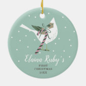 Baby's 1e Kerstmis Gepersonaliseerde Woodland Bird Keramisch Ornament (Achterkant)