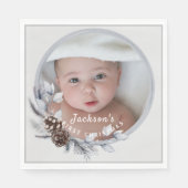Baby's 1e Kerstmis Grijze Botanische Foto Keepsake Servet (Voorkant)