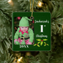 Baby's 1e Kerstmis Groene Faux Stof Keepsake