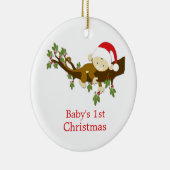 Baby's 1e Kerstmis Kleine Monkey Holly Foto Keramisch Ornament (Rechts)