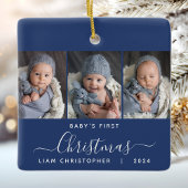 Baby's 1e Kerstmis Marine Blauw 3 Photo Script Keramisch Ornament