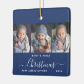 Baby's 1e Kerstmis Marine Blauw 3 Photo Script Keramisch Ornament (Links)