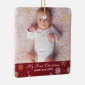 Baby's 1e Kerstmis Moderne Foto Witte Sneeuwvlokke Keramisch Ornament (Rechts)