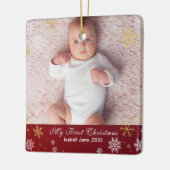 Baby's 1e Kerstmis Moderne Foto Witte Sneeuwvlokke Keramisch Ornament (Links)