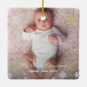 Baby's 1e Kerstmis Moderne Foto Witte Sneeuwvlokke Keramisch Ornament (Achterkant)