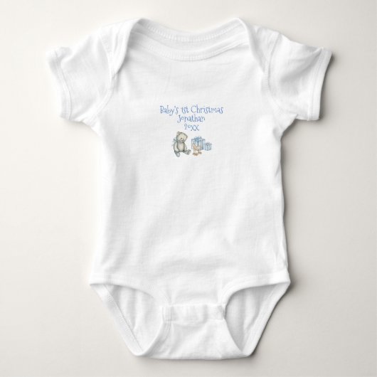 Baby's 1e Kerstmis Personaliseer Blauw Schattig Romper (Voorkant)