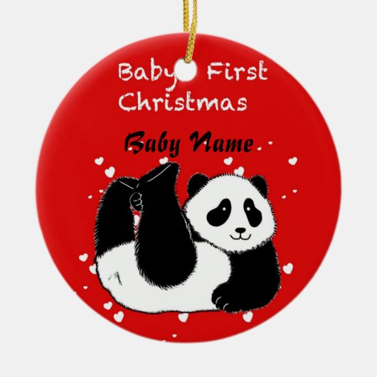 Baby's 1e Kerstmis Persoonlijke Baby Panda Beer Keramisch Ornament (Voorkant)
