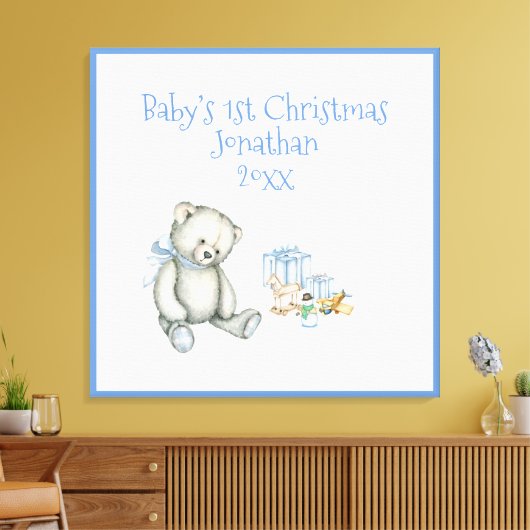 Baby's 1e Kerstmis Persoonlijke Blauwe Aandenken Canvas Afdruk (Insitu (Woonkamer))