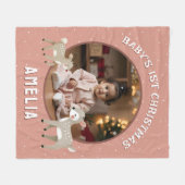 Baby's 1e Kerstmis Rendier Aandenken Foto Fleece Deken (Voorkant (Horizontaal))