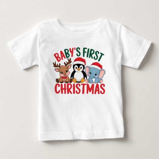 Baby's 1e Kerstmis - Rendieren, Pinguïn, Olifant (Voorkant)
