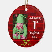 Baby's 1e Kerstmis Rode Steen Ronde Keepsake Keramisch Ornament (Links)