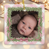 Baby's 1e Kerstmis roze gingham foto Keramisch Ornament