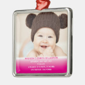 Baby's 1e Kerstmis Roze Keepsake Foto Metalen Ornament (Links)