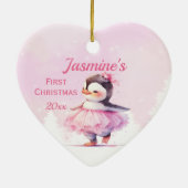Baby's 1e Kerstmis Roze Pinguïn Ballerina Keramisch Ornament (Achterkant)