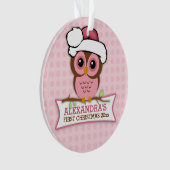 Baby's 1e Kerstmis Roze Uil Ornament (voorkant)