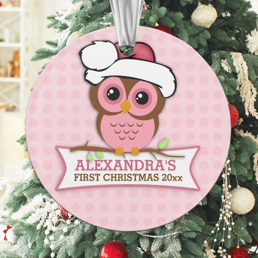 Baby's 1e Kerstmis Roze Uil Ornament