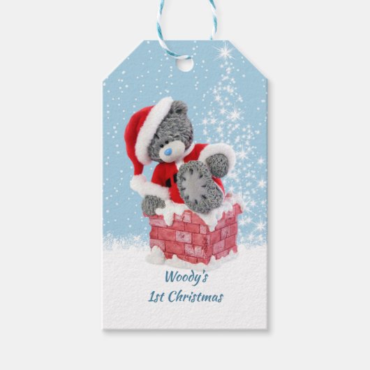 Baby's 1e Kerstmis, Santa Teddy Bear Cadeaulabel (Voorkant)