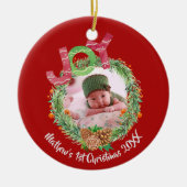 Babys 1e Kerstmis Santas Kleine Helper FOTO Keramisch Ornament (Voorkant)