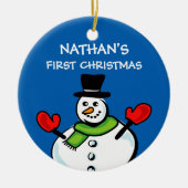 Baby's 1e Kerstmis schattige sneeuwpop gepersonali Keramisch Ornament (Voorkant)