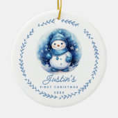 Baby's 1e Kerstmis Sneeuwman 2 Zijde Foto Keramisch Ornament (Voorkant)