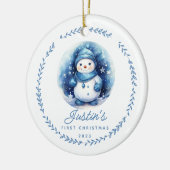 Baby's 1e Kerstmis Sneeuwman 2 Zijde Foto Keramisch Ornament (Links)